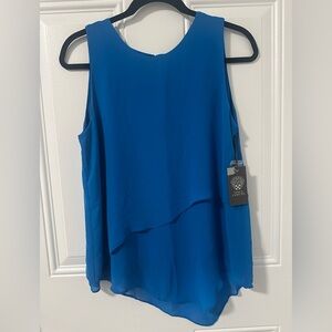 Vince Camuto Asymmetrical-Hem Double-Layer Blouse Peacock Blue NWT Small